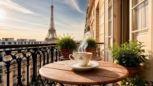 A Serene Morning Scene in Paris Capturing the Essence of the City of Light with Eiffel Tower View