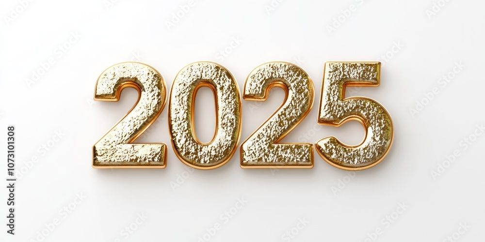 Golden 2025 Number on a White Background