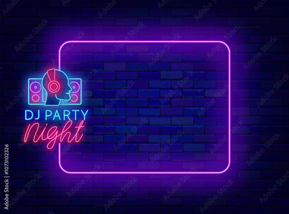 Dj party night neon advertising. Nightclub invitation. Vector stock illustration Dj party night neon advertising. Nightclub invitation. Vector stock illustration