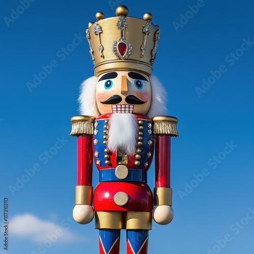 Festive Appeal: A Nutcracker Set Against a Sky Blue Background