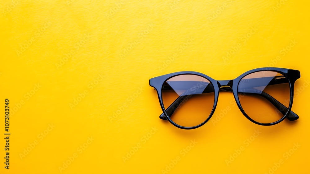 Black sunglasses on a bright yellow background. Black sunglasses on a bright yellow background.