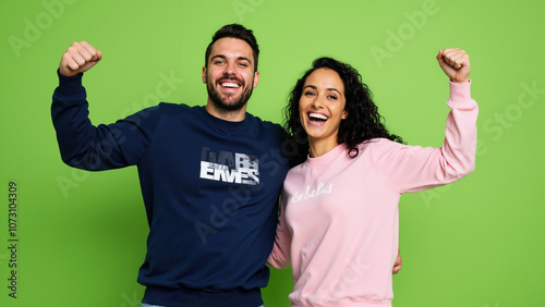 Joyful Married Couple Celebrating Shopping Victory: Perfect for Retail Ads, Lifestyle Blogs, and Relationship Advice