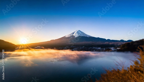 富士山　初日の出　お正月　ai生成画像