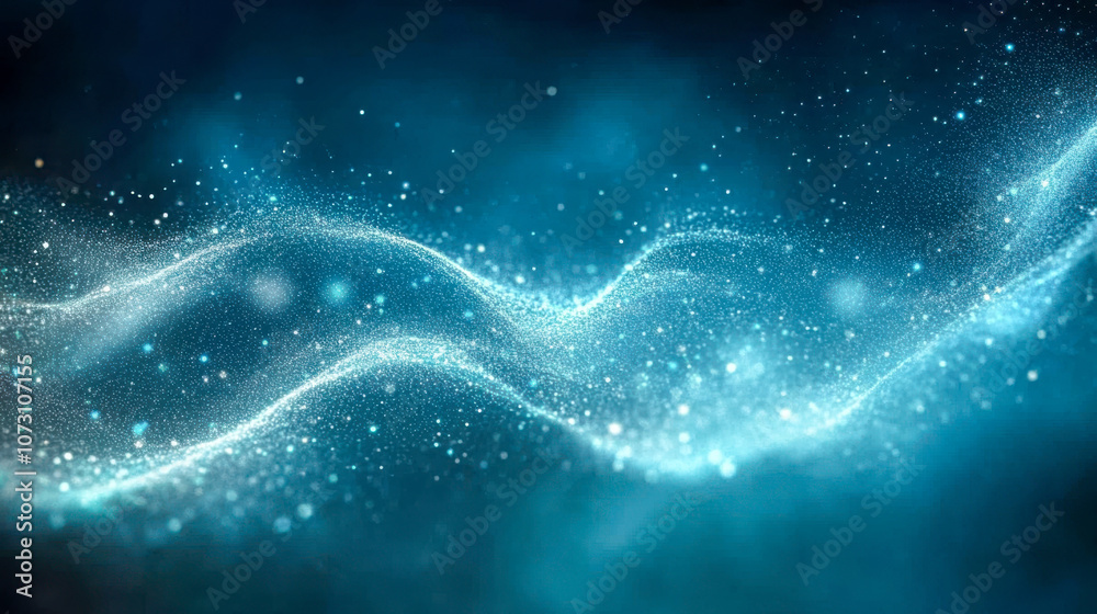 Abstract blue particles forming flowing wave on dark background Abstract blue particles forming flowing wave on dark background