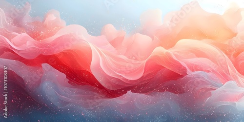 A stunning abstract image featuring soft waves of pink and coral hues blended with light pastel colors, creating a sense of calm and serenity.