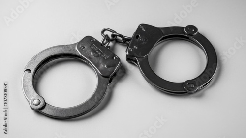 Close-up of Metal Handcuffs on a Plain Background