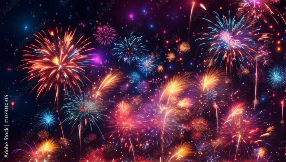 Fototapeta premium Colorful firework with bokeh background. New Year celebration