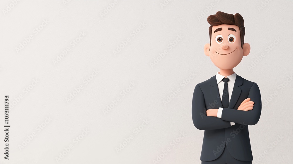 3D Illustration of a Confident Businessman in a Dark Suit Standing with Arms Crossed on a Minimalist White Background 3D Illustration of a Confident Businessman in a Dark Suit Standing with Arms Crossed on a Minimalist White Background