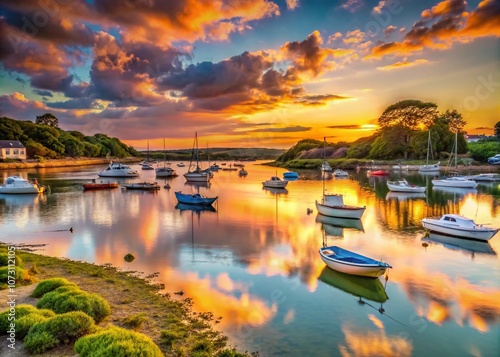 Serene Sunset Over Bembridge Harbour: Captivating Landscape Photography Showcasing Tranquil Waters, Lush Greenery, and the Charm of Coastal Life in Isle of Wight photo