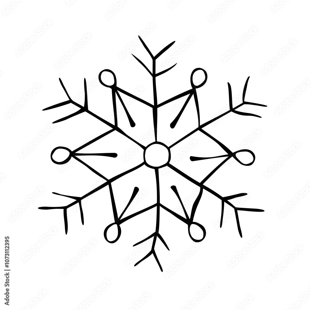 Black Snowflake isolated on white background. Line art, doodle, hand drawn. Xmas, New Year, winter elements of design and icons. Simple vector illustration. Black Snowflake isolated on white background. Line art, doodle, hand drawn. Xmas, New Year, winter elements of design and icons. Simple vector illustration.