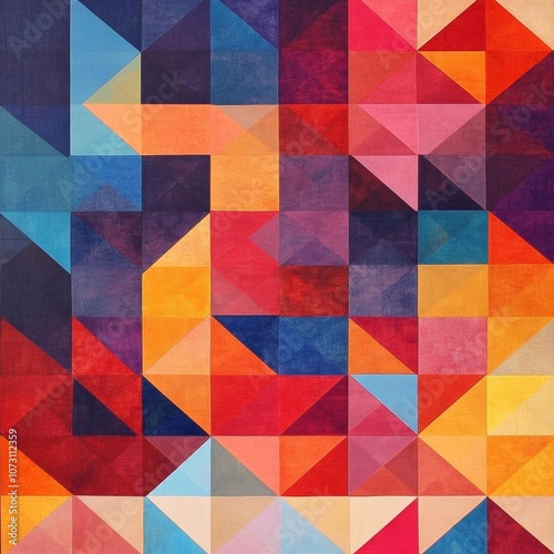 Low-poly geometric patterns, abstract tiled designs, minimalist repetitive motifs, blocky tessellations photo