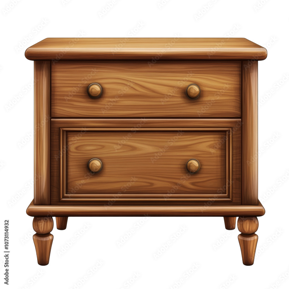 A wooden nightstand with drawers isolated on a white background. The nightstand is made of wood. PNG Transparent A wooden nightstand with drawers isolated on a white background. The nightstand is made of wood. PNG Transparent