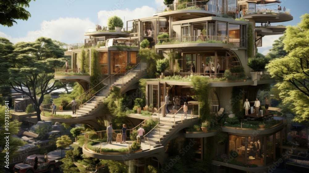 A large building with many windows and a lot of greenery A large building with many windows and a lot of greenery