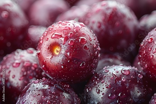 Fresh Juicy Plums with Water Droplets for Healthy Snack and Culinary Design