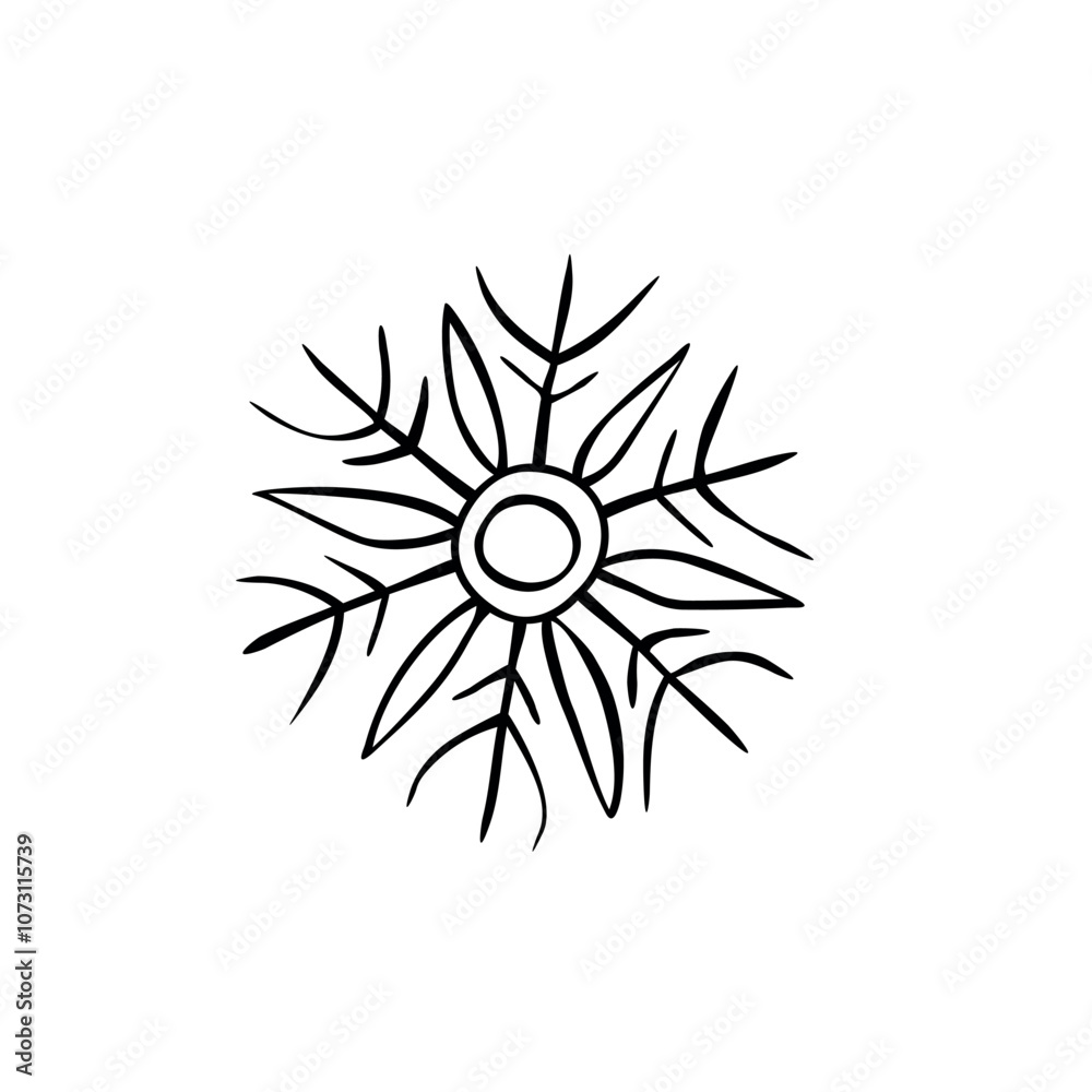 Black Snowflake isolated on white background. Line art, doodle, hand drawn. Xmas, New Year, winter elements of design and icons. Simple vector illustration. Black Snowflake isolated on white background. Line art, doodle, hand drawn. Xmas, New Year, winter elements of design and icons. Simple vector illustration.