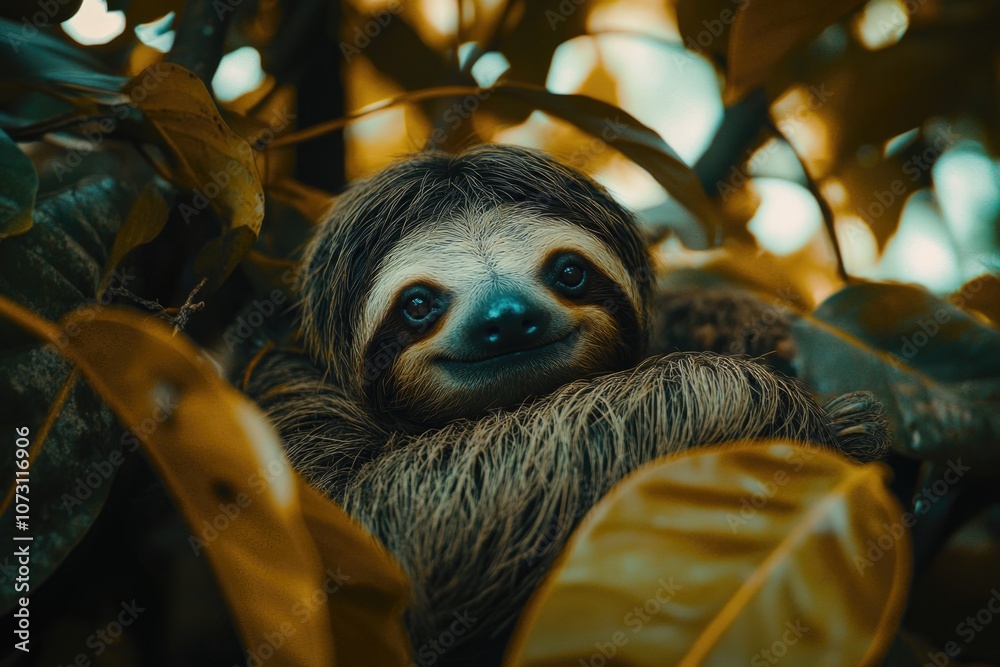 A lazy sloth sitting in the foliage A lazy sloth sitting in the foliage