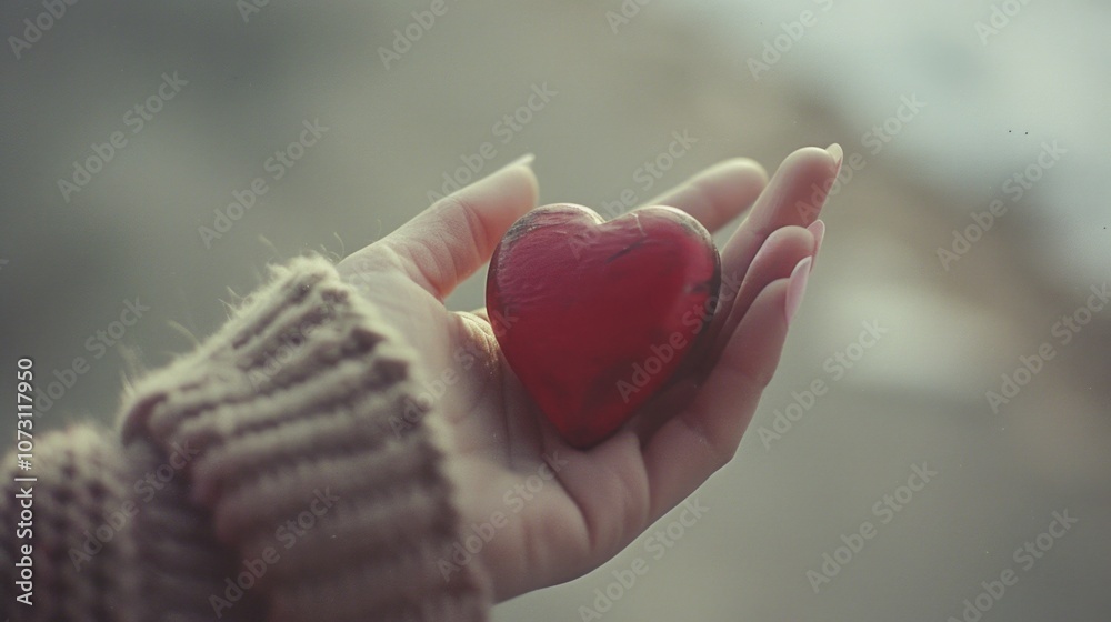 Fototapeta premium A hand holding a red heart shaped object.