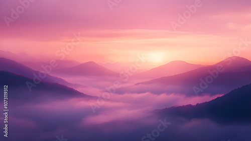 Sunrise Over Misty Mountain Landscape