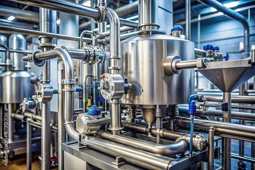 Close-Up View of Precision Mechanical Equipment in a Dairy Plant for Efficient Milk and Cheese Processing, Showcasing Advanced Technology in the Dairy Industry