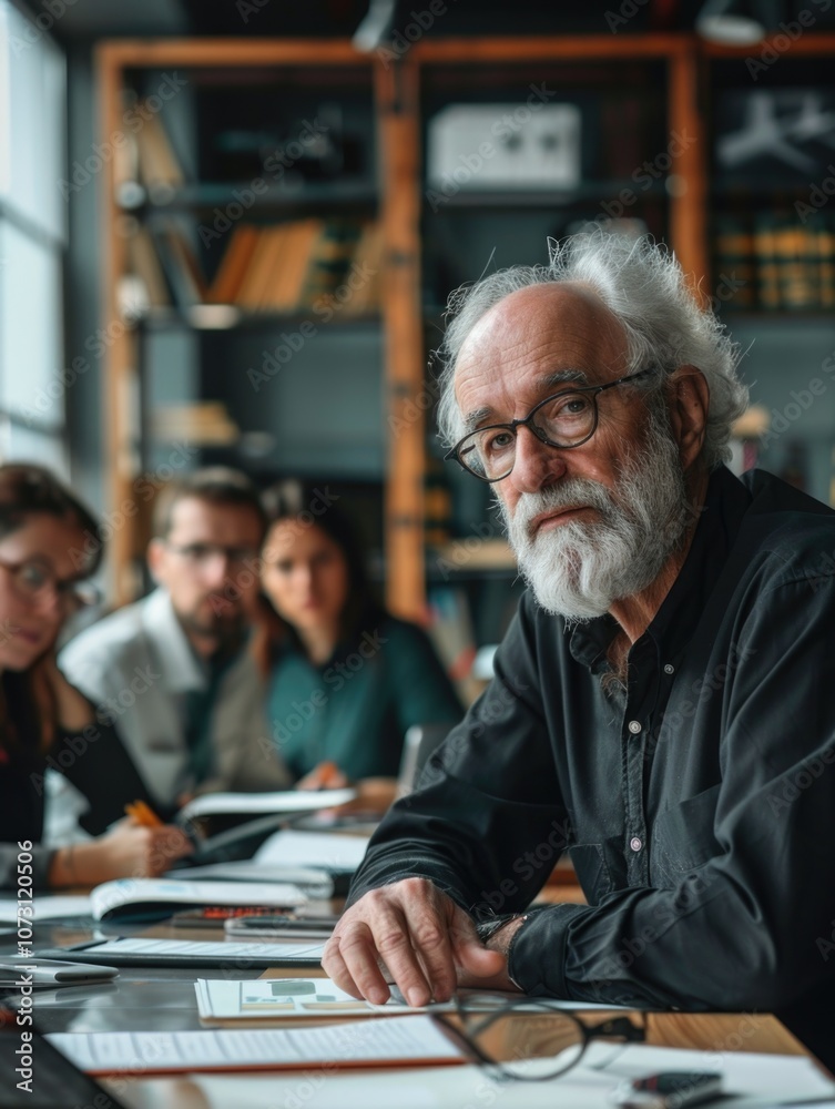 Alderly man leading a business discussion. Alderly man leading a business discussion.