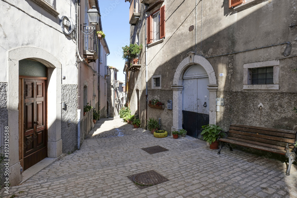 Fototapeta premium A road between the old houses of Sepino, a village in Molise, Italy.