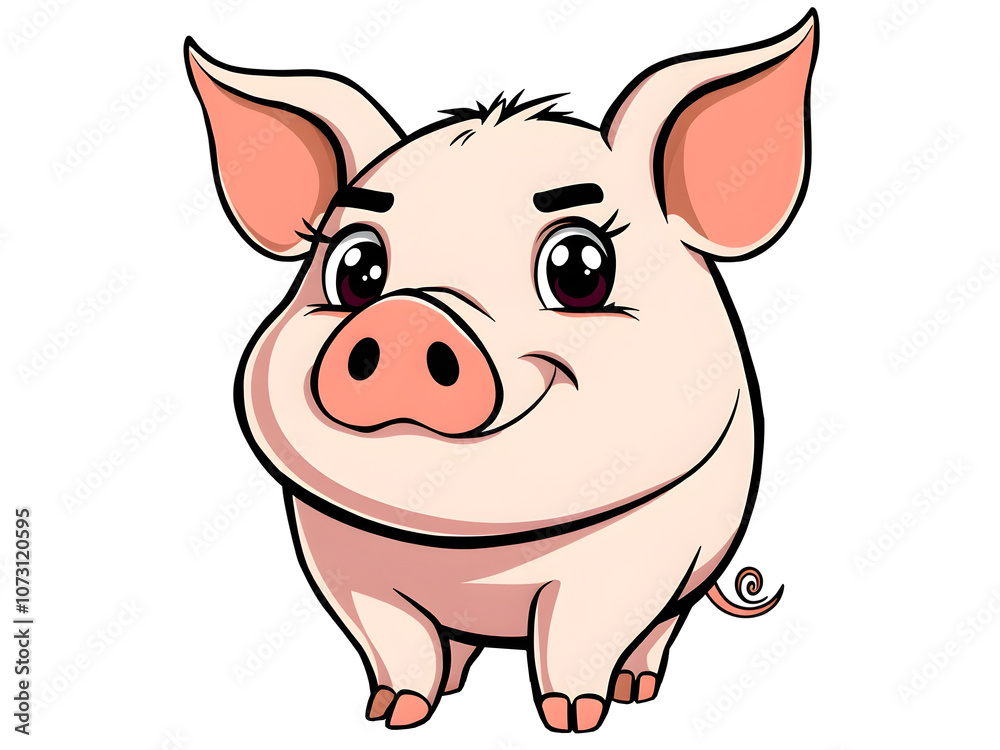 A cute cartoon piglet with a pink snout and big eyes A cute cartoon piglet with a pink snout and big eyes