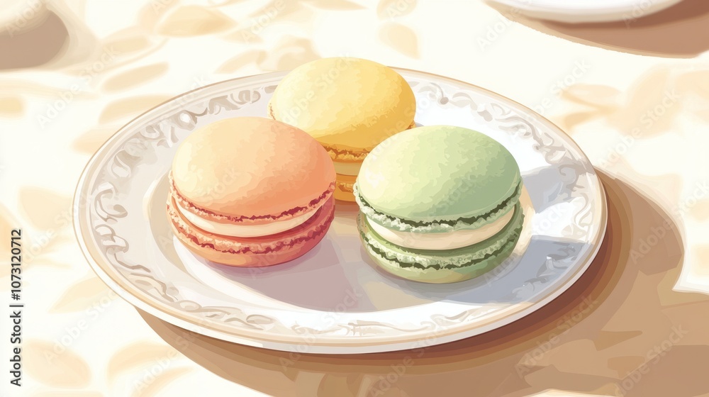 Chic Pastel Macarons in Parisian Cafe Setting Chic Pastel Macarons in Parisian Cafe Setting