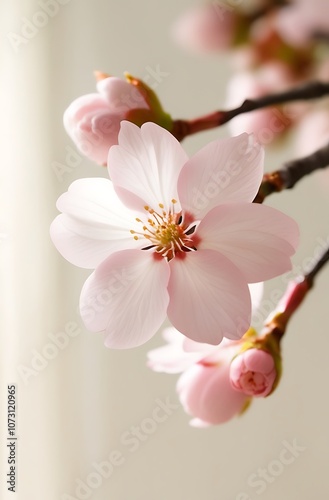 Close-up of Delicate Pink Cherry Blossom with Blurred Background photo