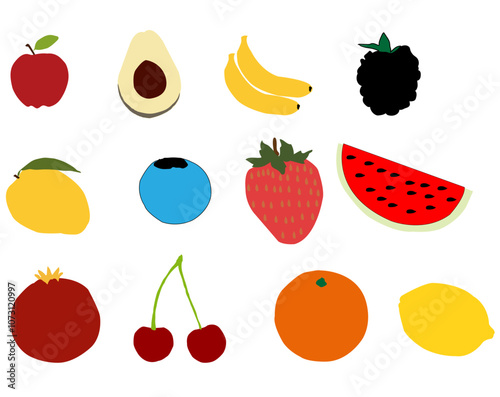 Ripe fruits isolated on white background, Organic fruits. Healthy eating concept. 