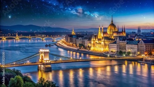 Stunning Night View of Budapest with Illuminated Landmarks and Tranquil Danube River, Ideal for Travel and Cityscape Photography