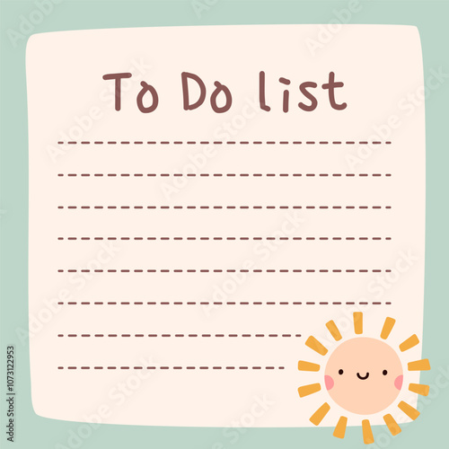 Cute to do list template. Kawaii design of daily planner, schedule or checklist. Perfect for agenda, planning, memo, notes, self-organization. Vector hand-drawn illustration. Stationery for children.