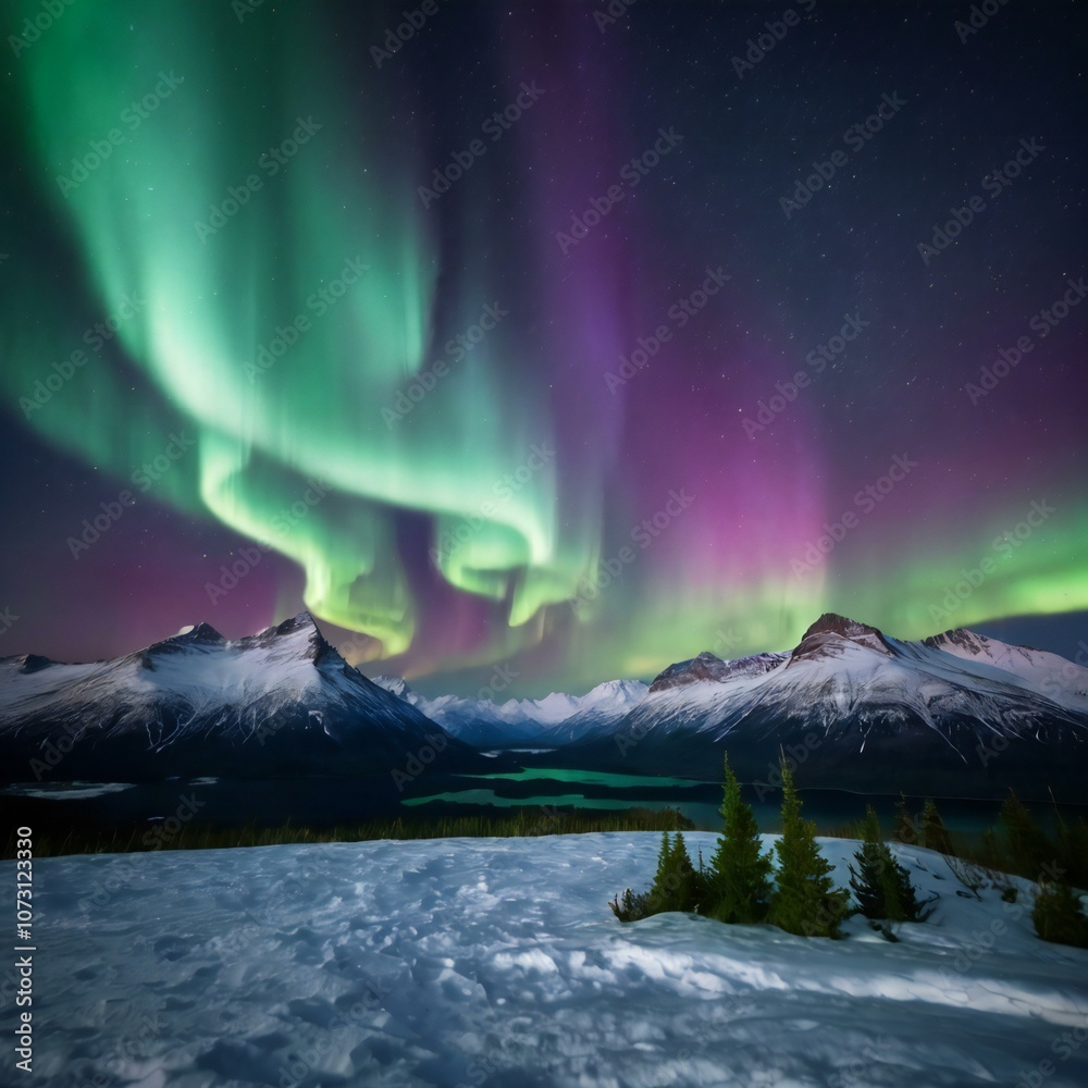 Naklejka premium Northern Lights Over Ice Floes