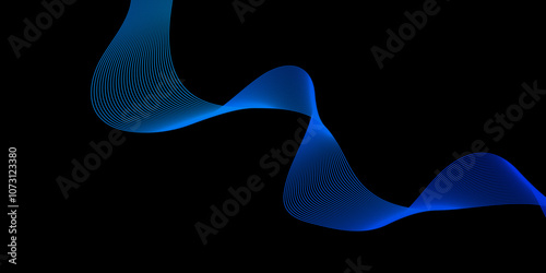 Modern multicolor wave of light is displayed on black background, Abstract wavy lines and neon glow on a black background, soundwave on a dark reflective surface.	