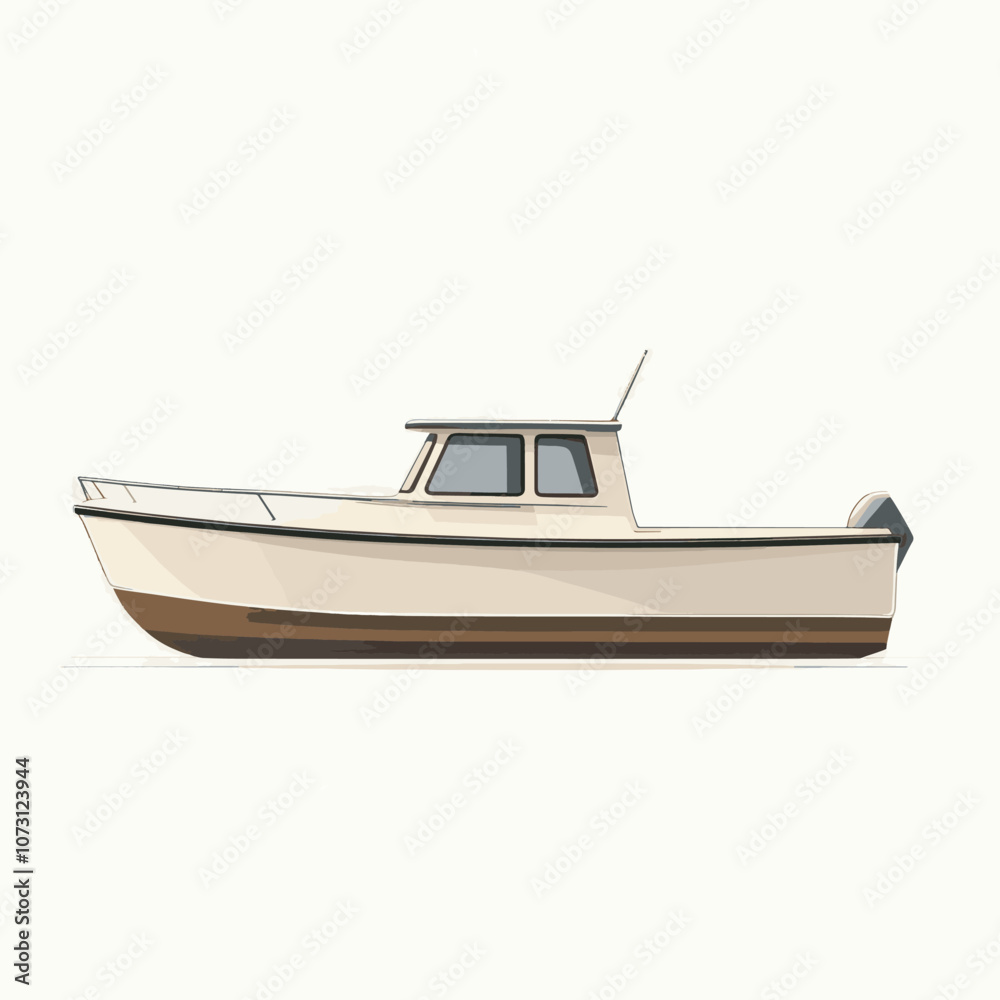 Naklejka premium Classic White Cabin Boat with Brown Hull