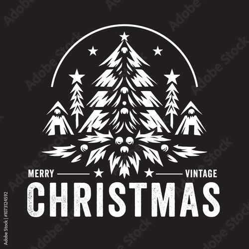 Vintage illustration of fir tree logo in winter christmas day