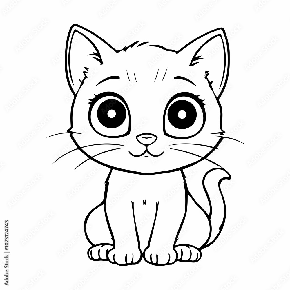 A silhouette outline of a Kitty cat On white background. Cute kitten in Drawing style outline A silhouette outline of a Kitty cat On white background. Cute kitten in Drawing style outline