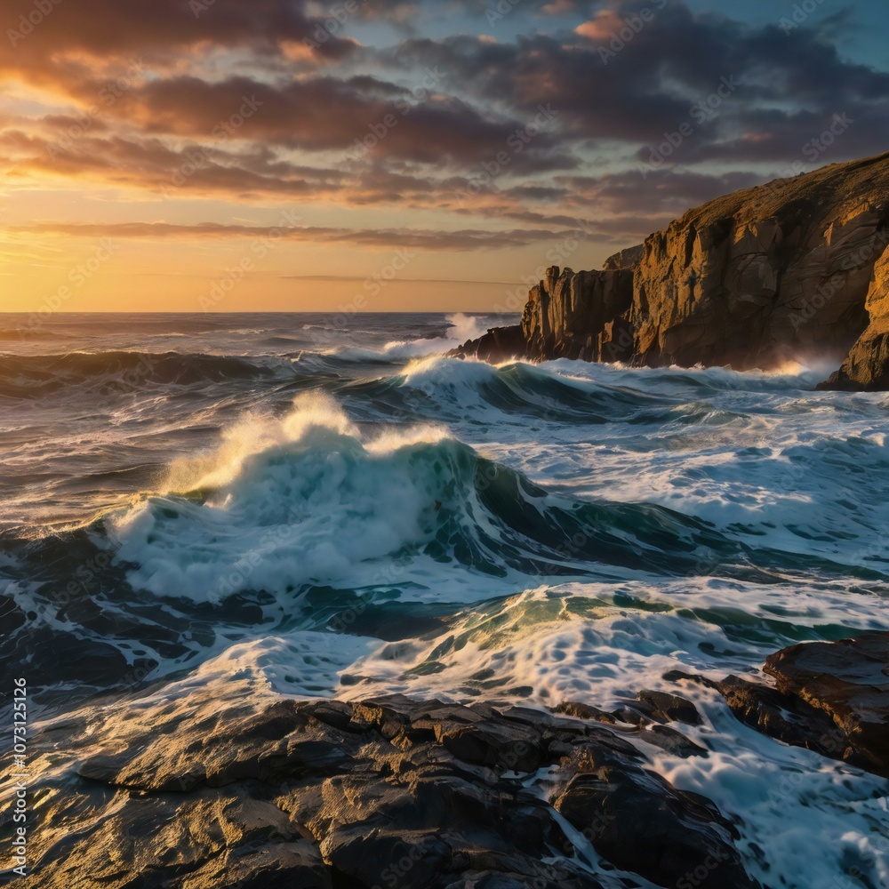 Obraz premium Ocean Waves Crashing Cliffs