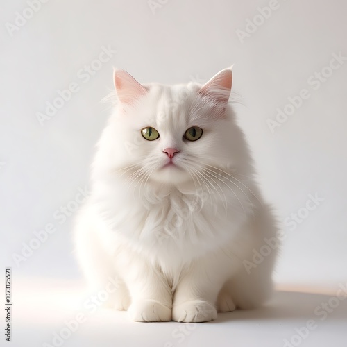 A White Cat Sitting on a White Background