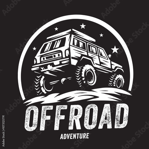 Vintage illustration of offroad car logo on a trip
