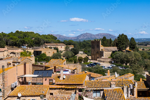 Castle of Peratallada and its large tower overlooking the medieval village of Peratallada, Spain photo