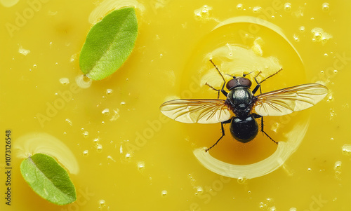 Fly insect fall in the soup plate photo