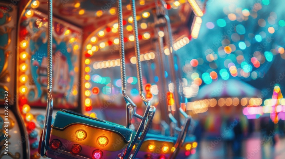 A close-up of a carnival ride with colorful lights. AI. A close-up of a carnival ride with colorful lights. AI.