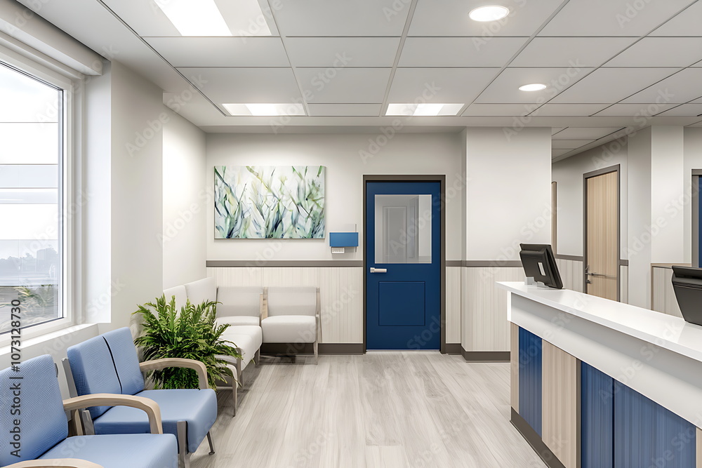A sterile hospital room with a single bed, medical equipment, and windows overlooking trees. A sterile hospital room with a single bed, medical equipment, and windows overlooking trees.