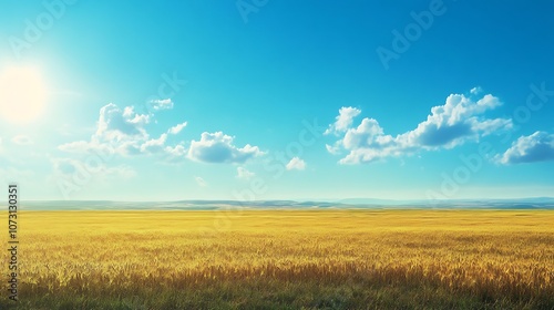 Golden Wheat Field Under a Blue Sky with Clouds