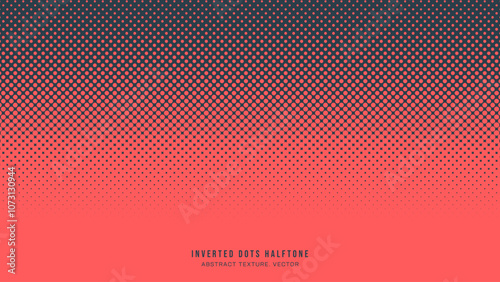 Inverted Dots Halftone Pattern Smooth Gradient Vector Border Red Black Abstract Background. Half Tone Graphical Abstraction Faded Subtle Texture. Retro Styled Imprint Wallpaper Dotted Art Illustration