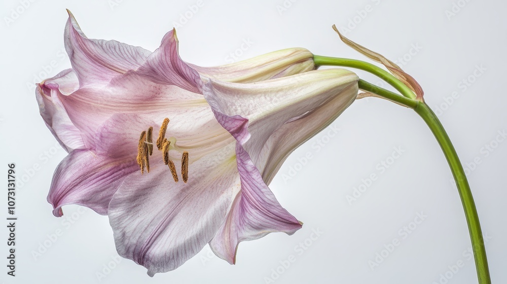 Delicate pink and white lily in full bloom on a graceful stem Delicate pink and white lily in full bloom on a graceful stem