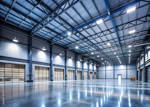 Spacious Modern Warehouse Interior with Abundant Natural Light, Perfect for Industrial Purposes and Versatile Space Utilization