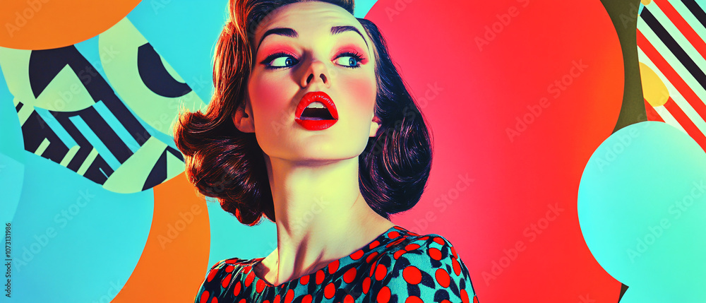 Obraz premium Stunning Portrait of a Woman with Bold Makeup and Colorful Background, Stunning Portrait of a Woman with Bold Makeup and Colorful Backg