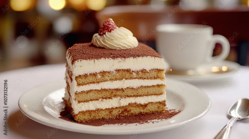 Romantic Tiramisu in Italian Cafe Setting