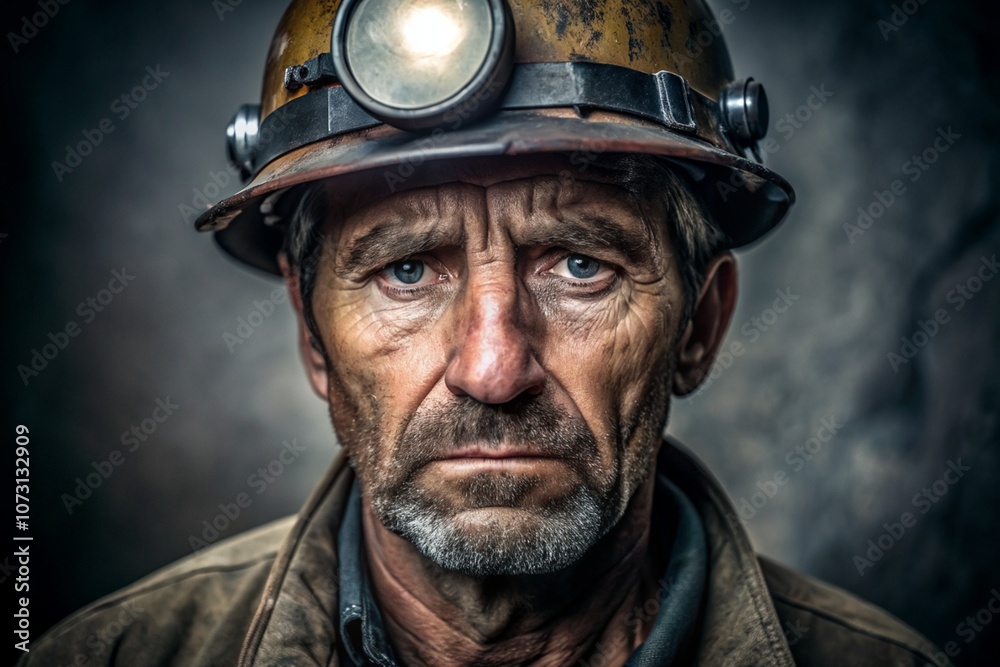 A man with a hard hat on his head and a blue face A man with a hard hat on his head and a blue face